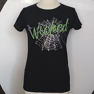 Wicked T Shirt  Women's Black Silver Spider Web Green Spell Out M